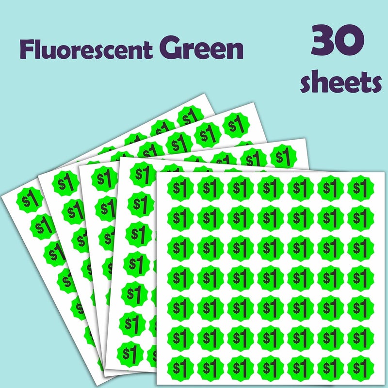 YSHIHE Yard Sale Price Stickers, Garage Sale Stickers, 1470 Pieces, 3/4 Inch Round, $1 Pre-Printed Labels, Fluorescent Green - Image 3